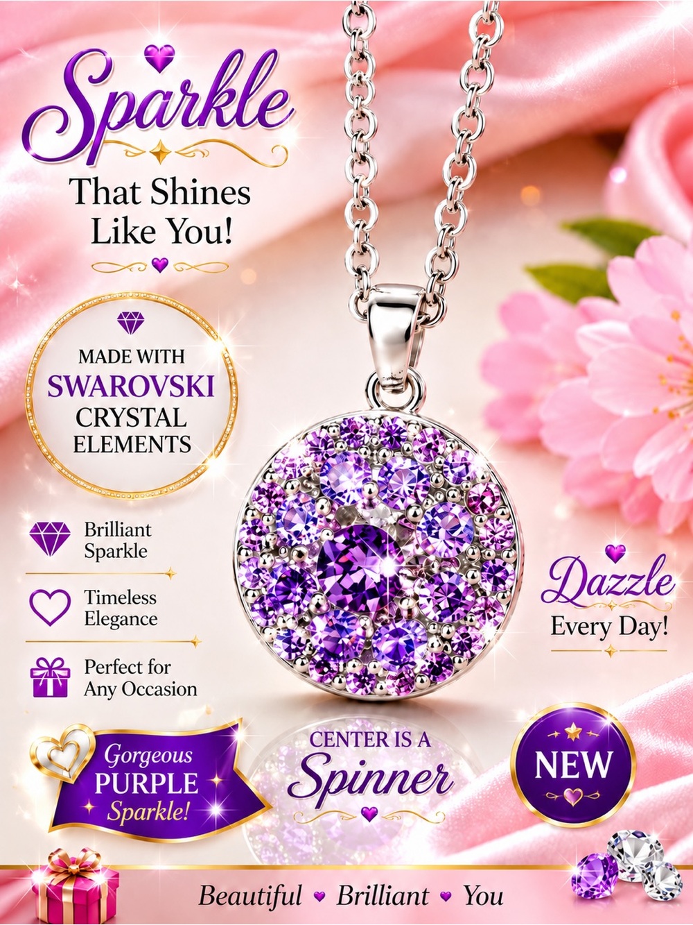 Purple Crystal Spinner Pendant Necklace